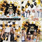 Kit aranjamente baloane happy birthday fundal baloane late- si folie aluminiu negru auriu